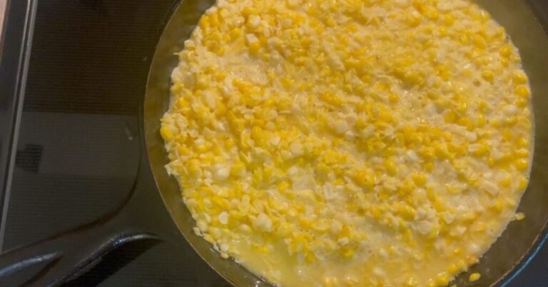 fresh cream corn in a cast iron skillet